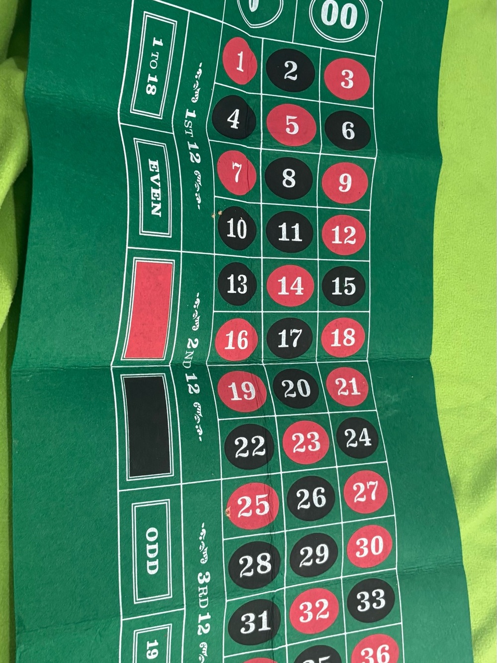 Casino-Style Roulette Layout Felt Game Mat - Roulette Craps Dice
